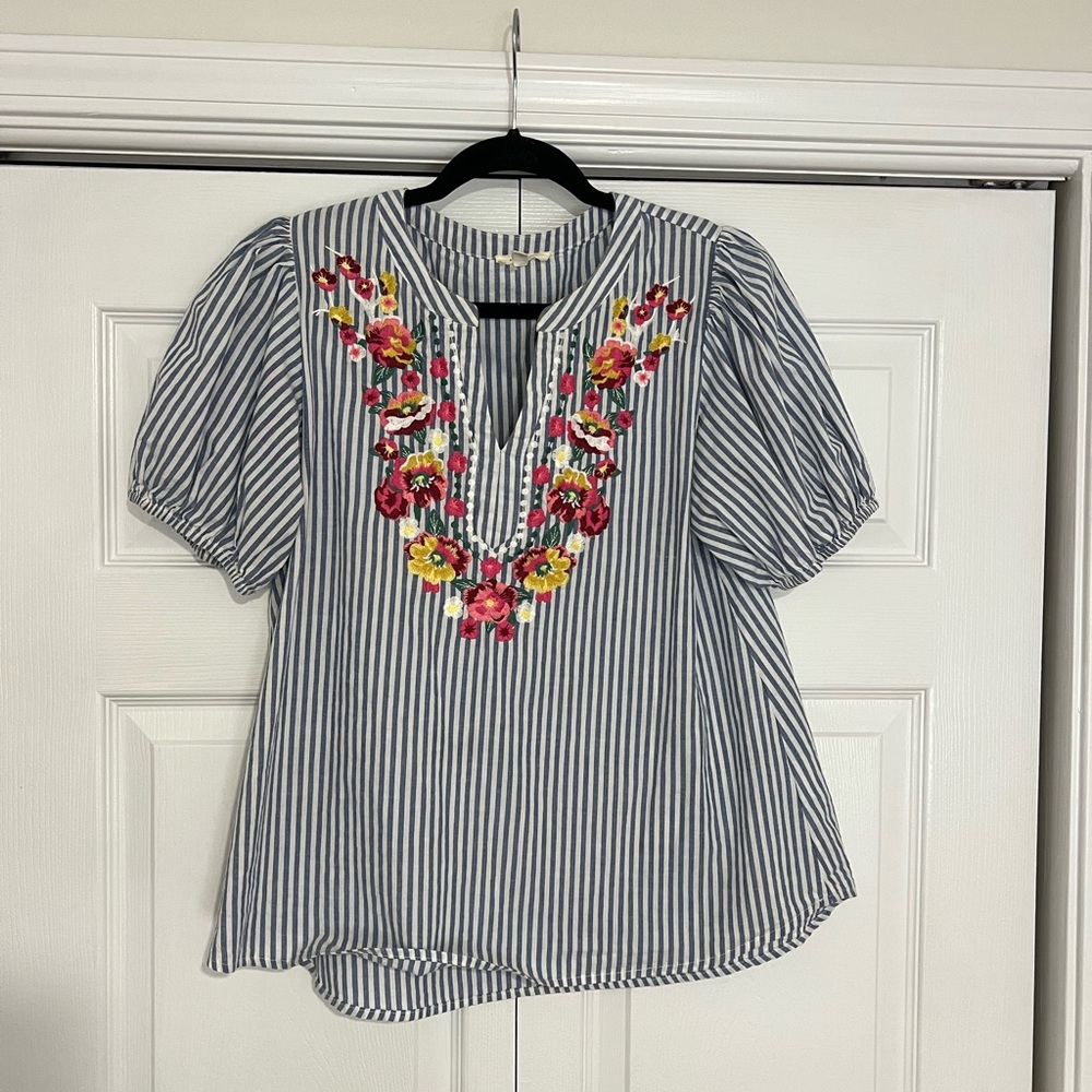 Striped Embroidered Blouse